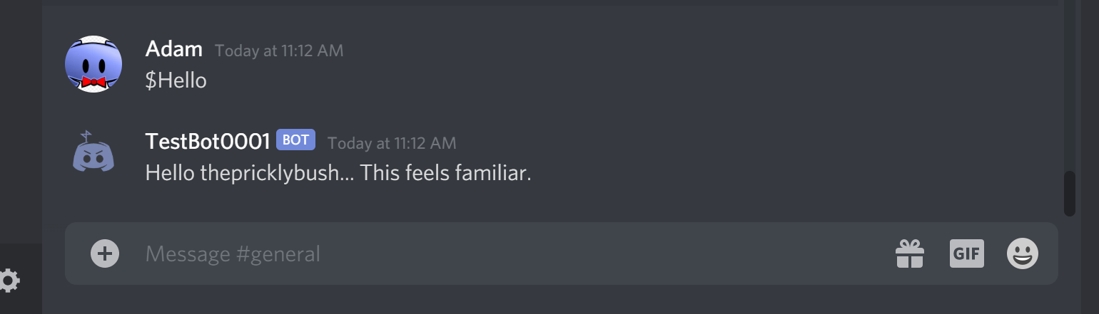 Discord Bot Saying Hello